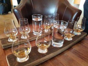 Whisky tasting flights are available at the bar