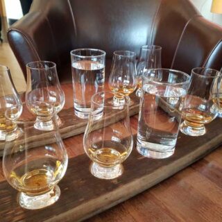 Whisky tasting flights are available at the bar