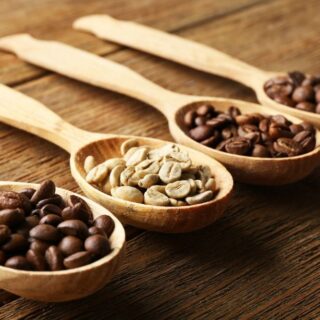 4 different roasts on coffee beans