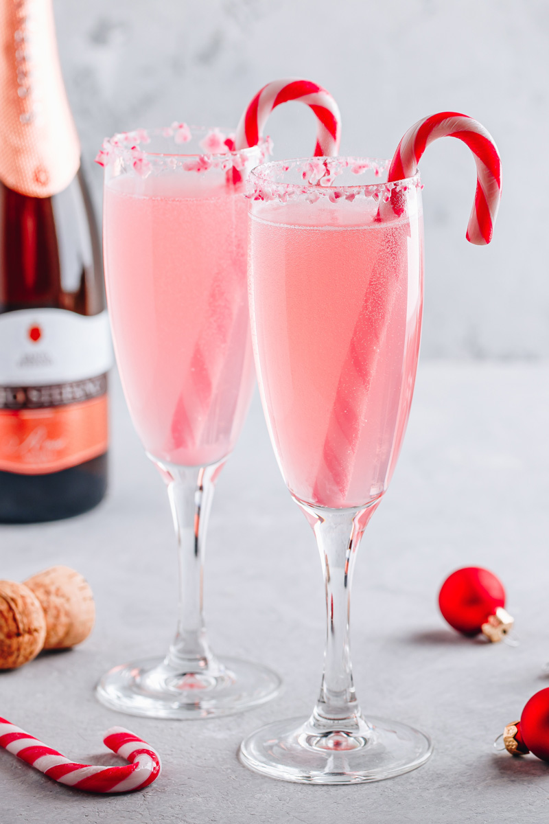 Peppermint Mimosas with Candy Canes