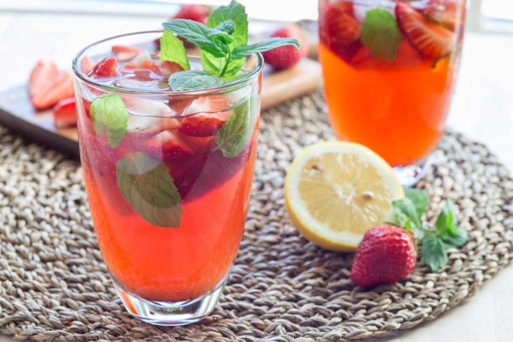 Two glasses of strawberry iced tea