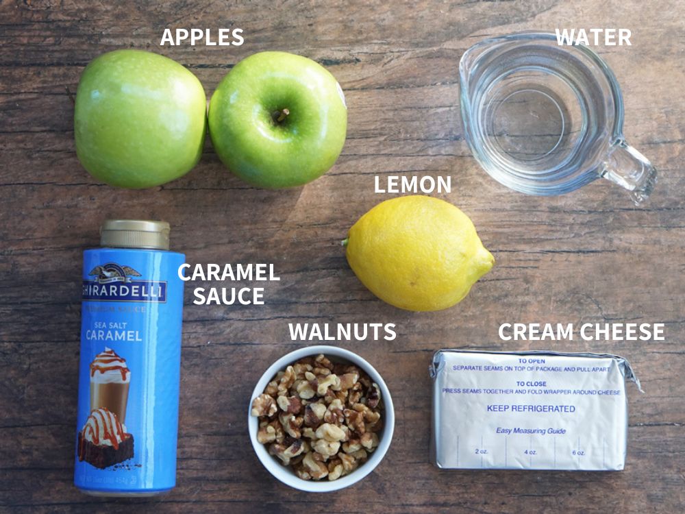 Ingredients for caramel apple cream cheese dip