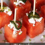 Watermelon bites with candied jalapeno and cotija cheese