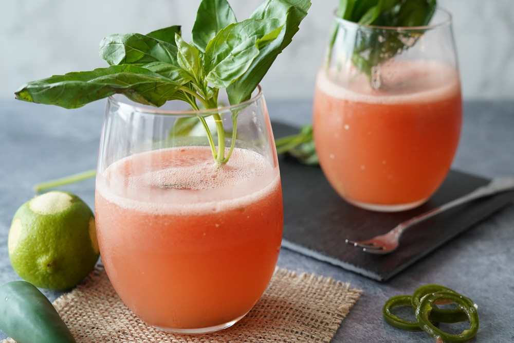 Watermelon margarita with basil