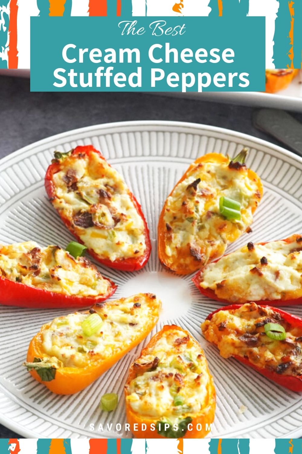 Cream cheese stuffed peppers on a platter