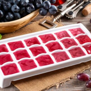 frozen red wine in ice tray