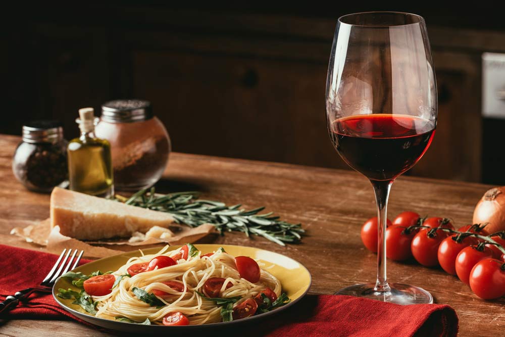 red wine with pasta