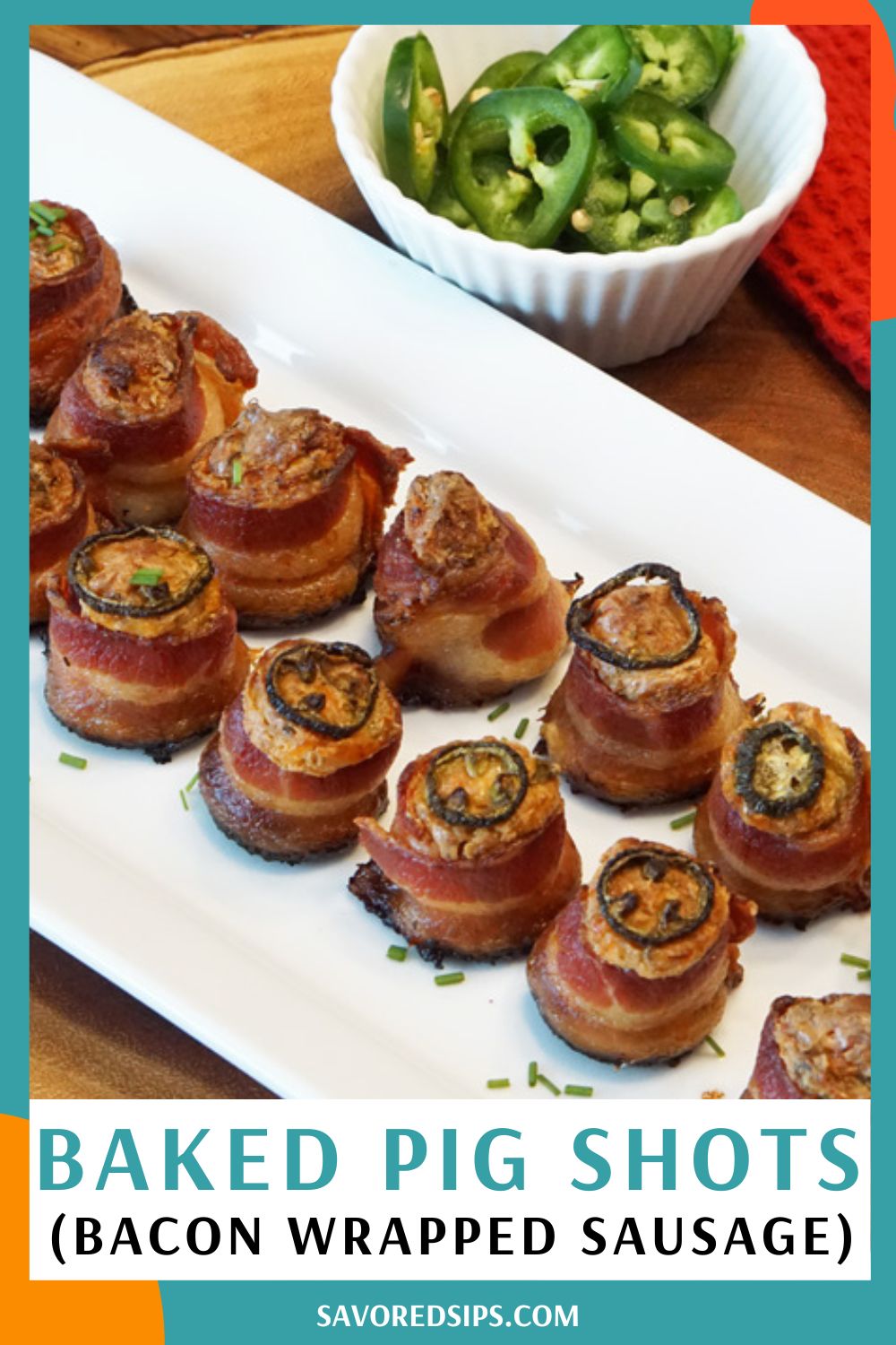 Bacon wrapped sausage with cream cheese filling