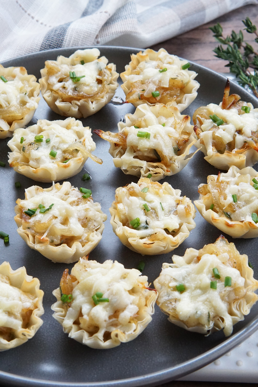 French onion bites on a tray