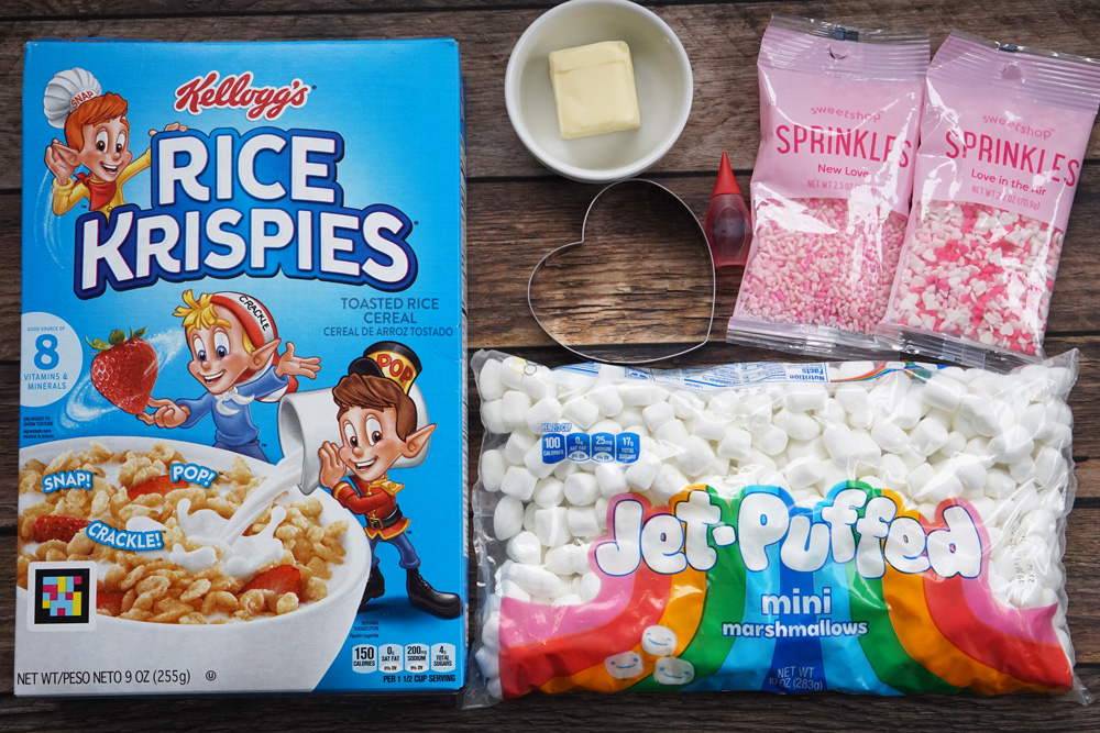 Ingredients for pink rice krispies treats