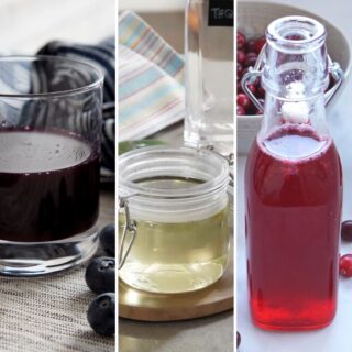 Blueberry simple syrup, jalapeno simple syrup, and cranberry simple syrup.