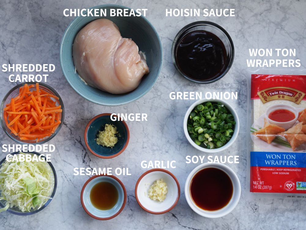 Ingredients for chicken wonton tacos