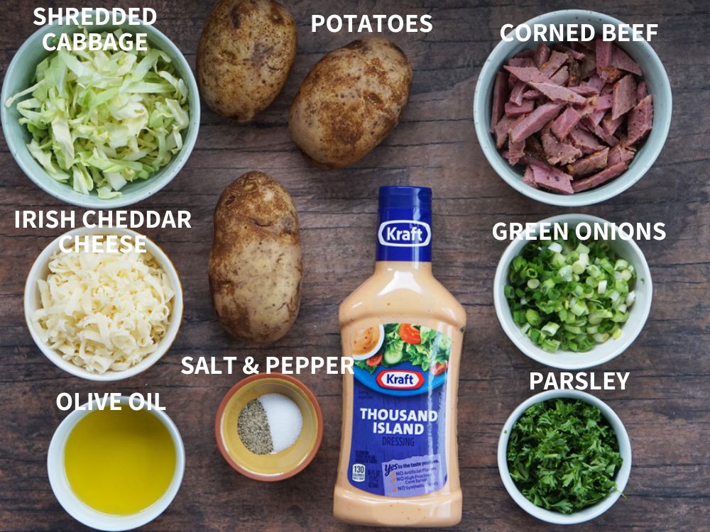 ingredients for corned beef nachos with potatoes.