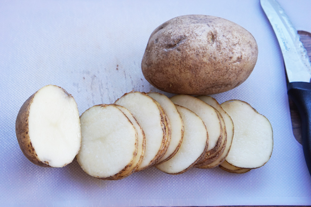 slicing potatoes