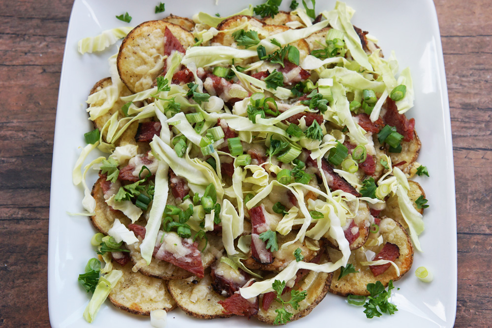 corned beef nachos with potatoes.