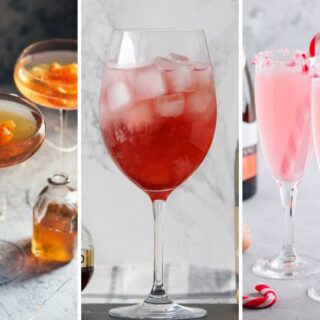 Tangerine champagne cocktail, chambord spritz, and peppermint mimosa