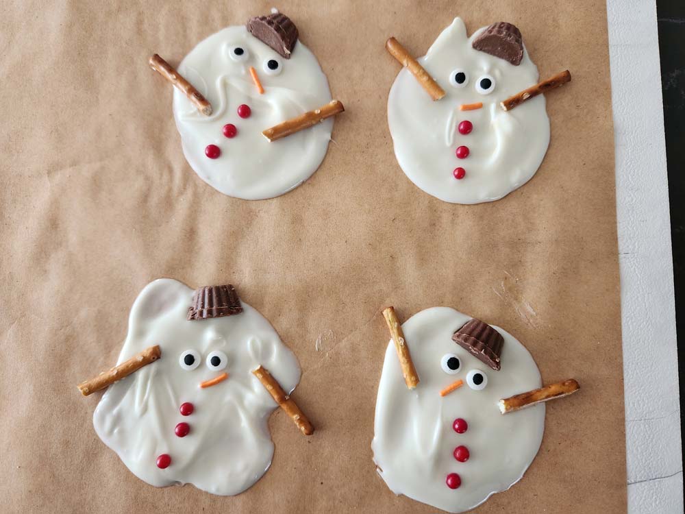 white chocolate melted snowmen