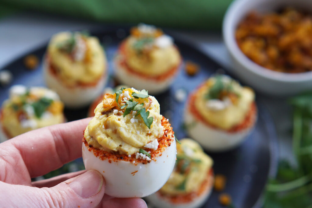 Mexican street corn deviled eggs