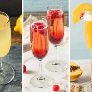 French 75, Kir Royale, and peach bellini