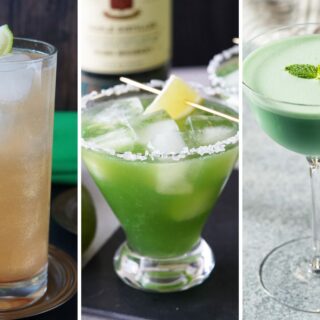Golden Irish whiskey ginger cocktail, irish margarita, and grasshopper