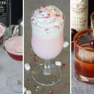 Cupids crush, pink hot chocolate, and chocolate covered cherry old fashioned
