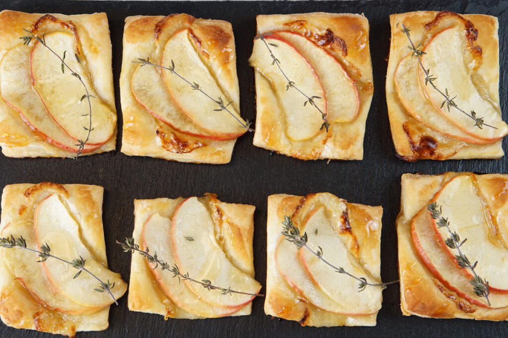 Apple and brie puff pastry bites
