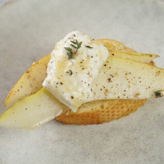 Pear and burrata crostini