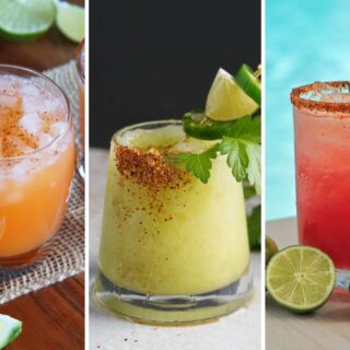 Aperol margarita, avocado margarita and spicy watermelon margarita