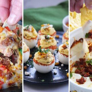 Hot taco dip, Mexican street corn deviled eggs, and queso fundido with chorizo