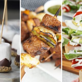 smore skewers, steak kabobs, and cobb salad skewers