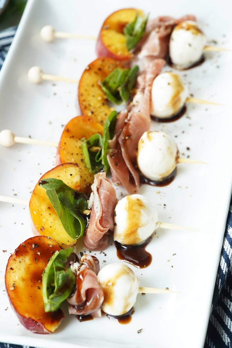 peach mozzarella skewers