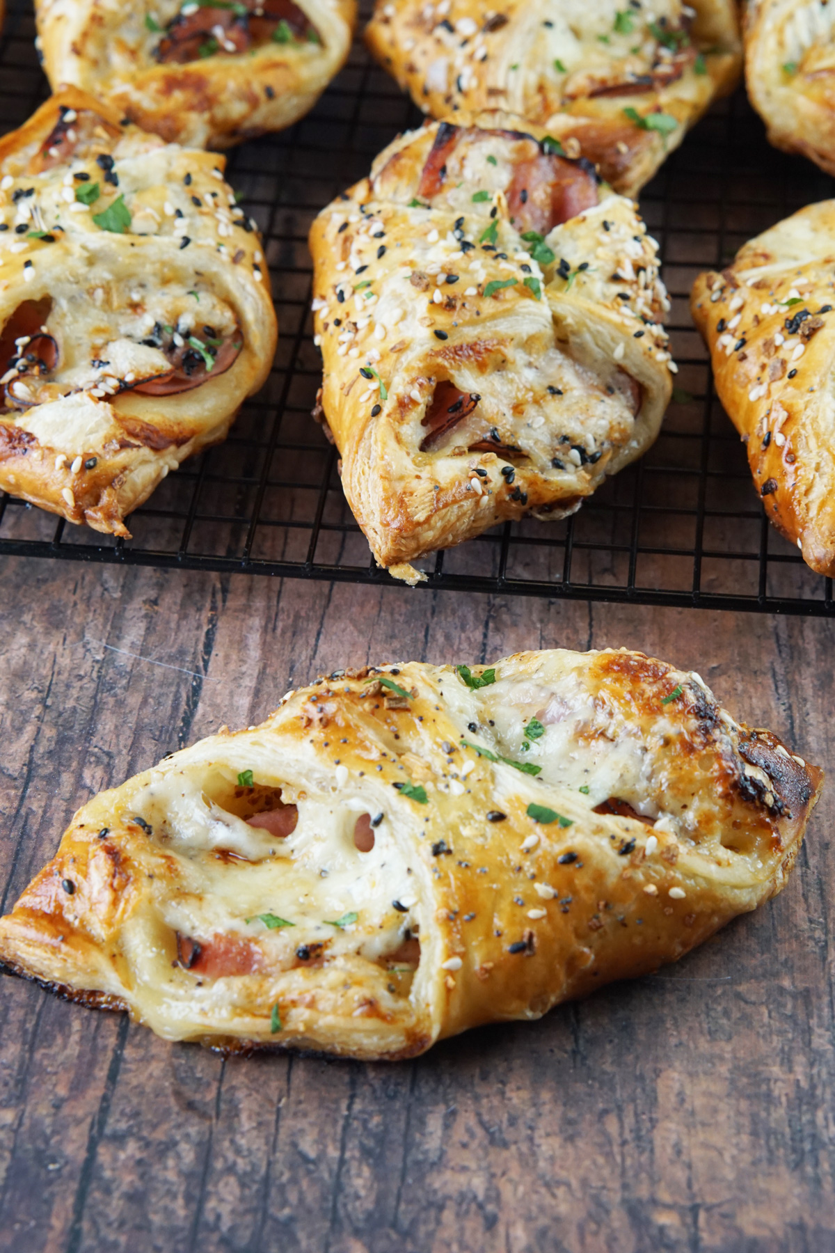 Savory ham and cheese puff pastry bundles