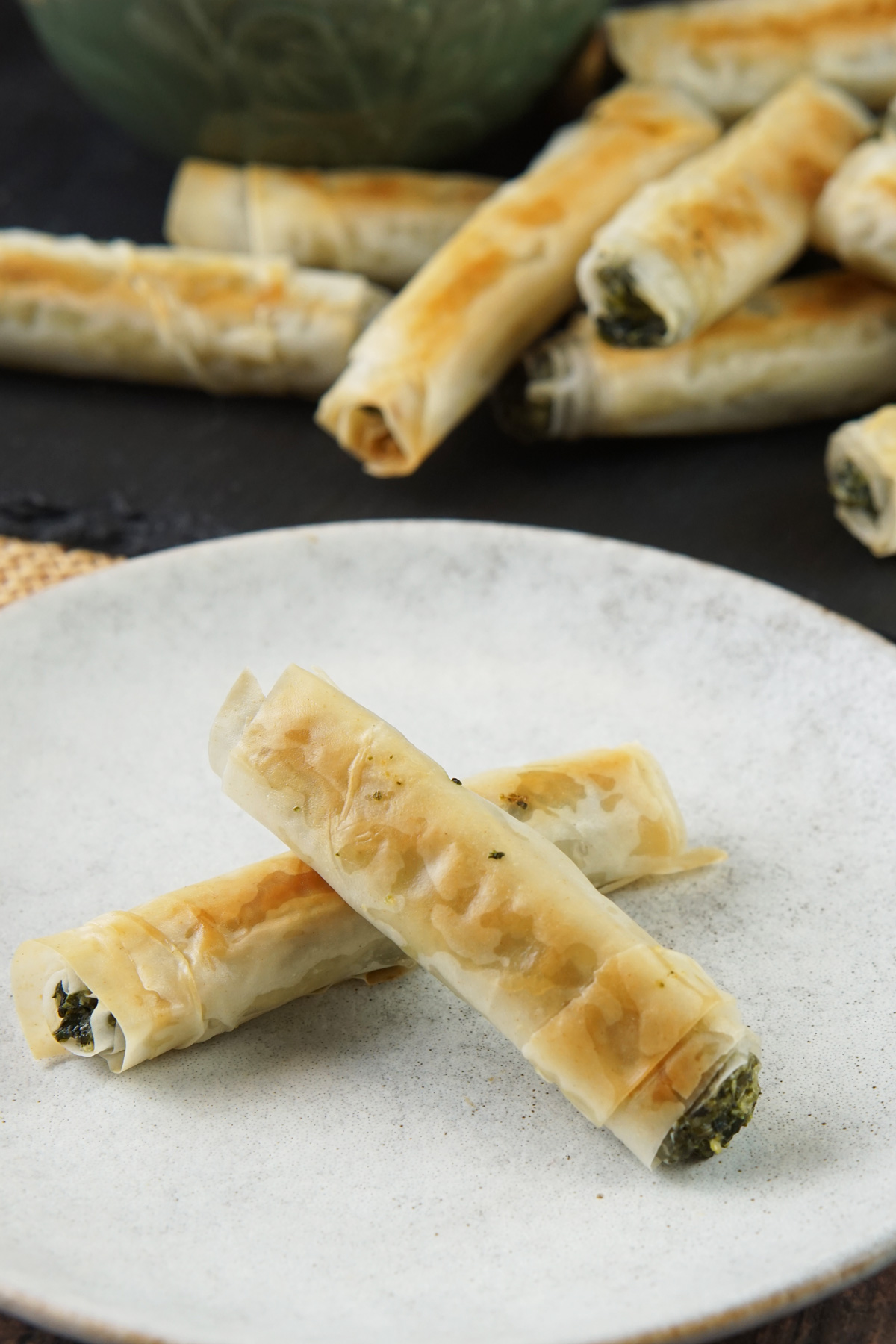 Spinach feta phyllo rolls