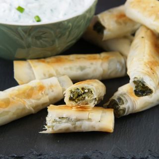 Spinach feta phyllo rolls
