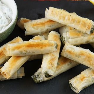 Spinach feta phyllo rolls
