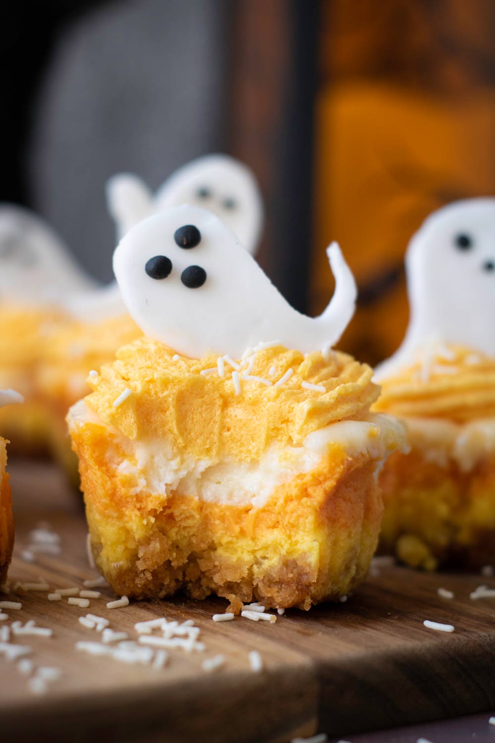 Candy corn cheesecakes