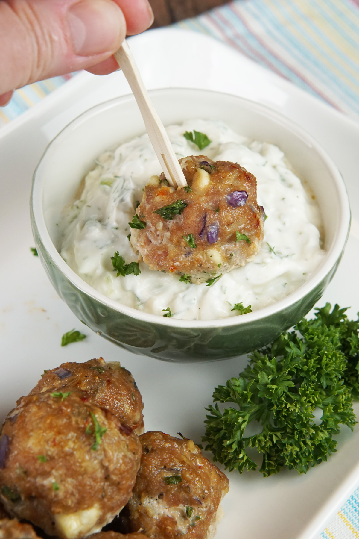 Chicken meatballs with tzatziki