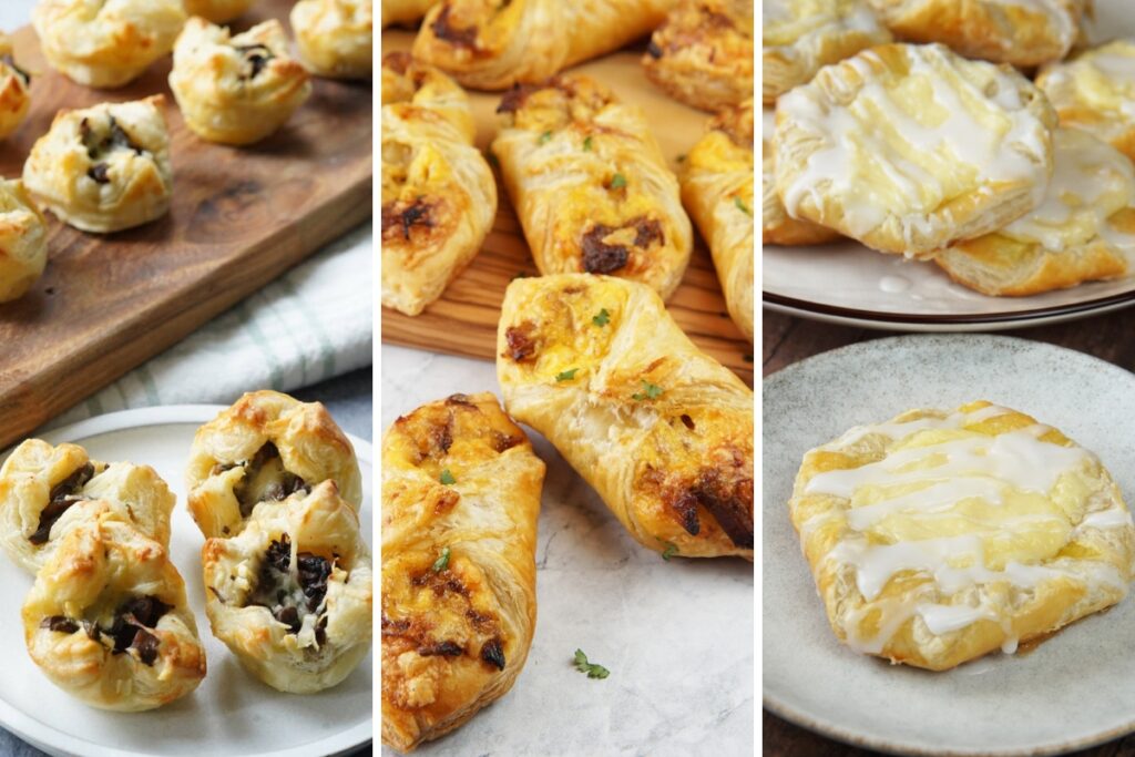 mushroom tartlets, pulled pork pastries, and cheese danish