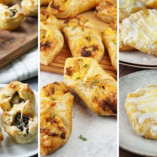 mushroom tartlets, pulled pork pastries, and cheese danish