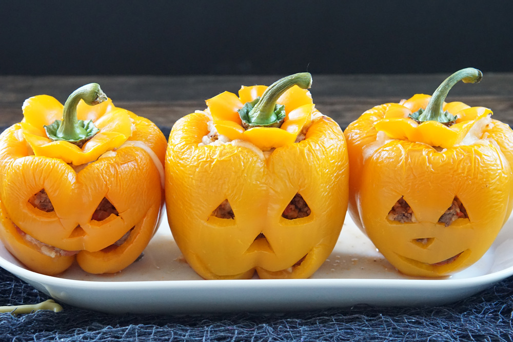jack o'lantern stuffed peppers