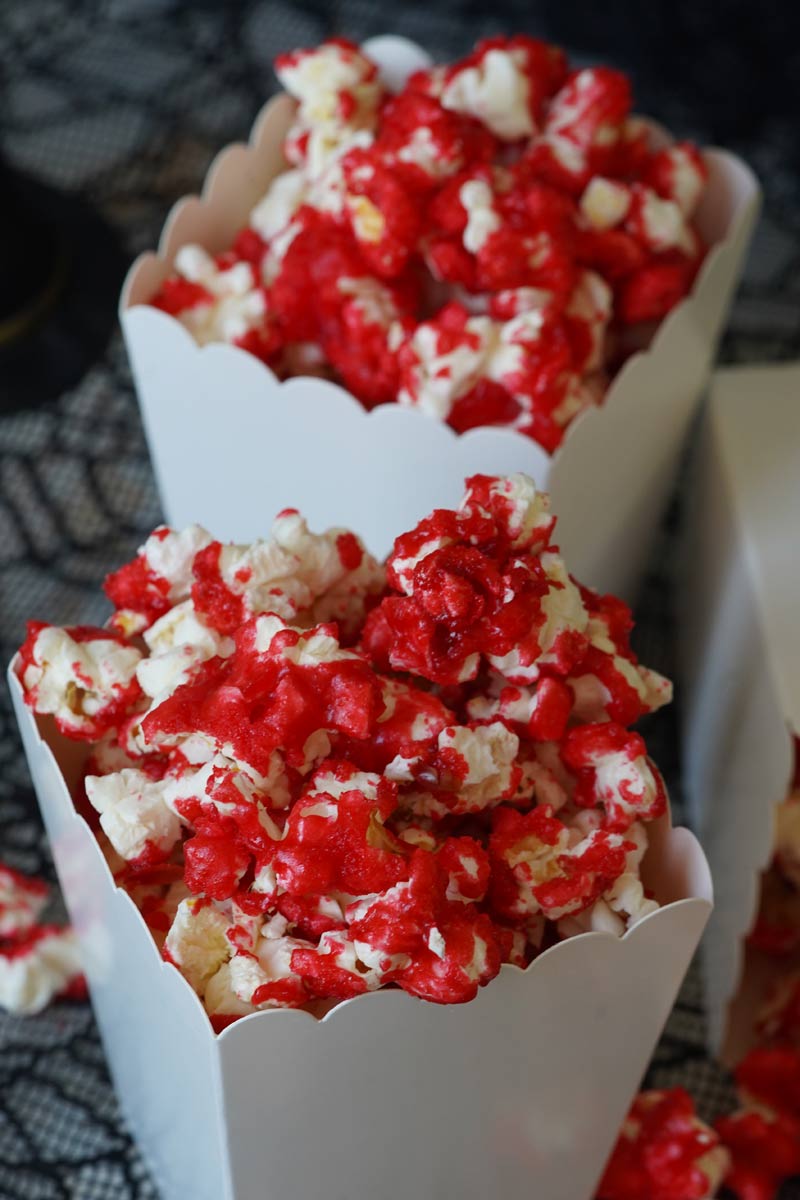 blood red candy popcorn