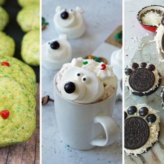 Grinch cookies, polar bear marshmallows, and bear paw brownies