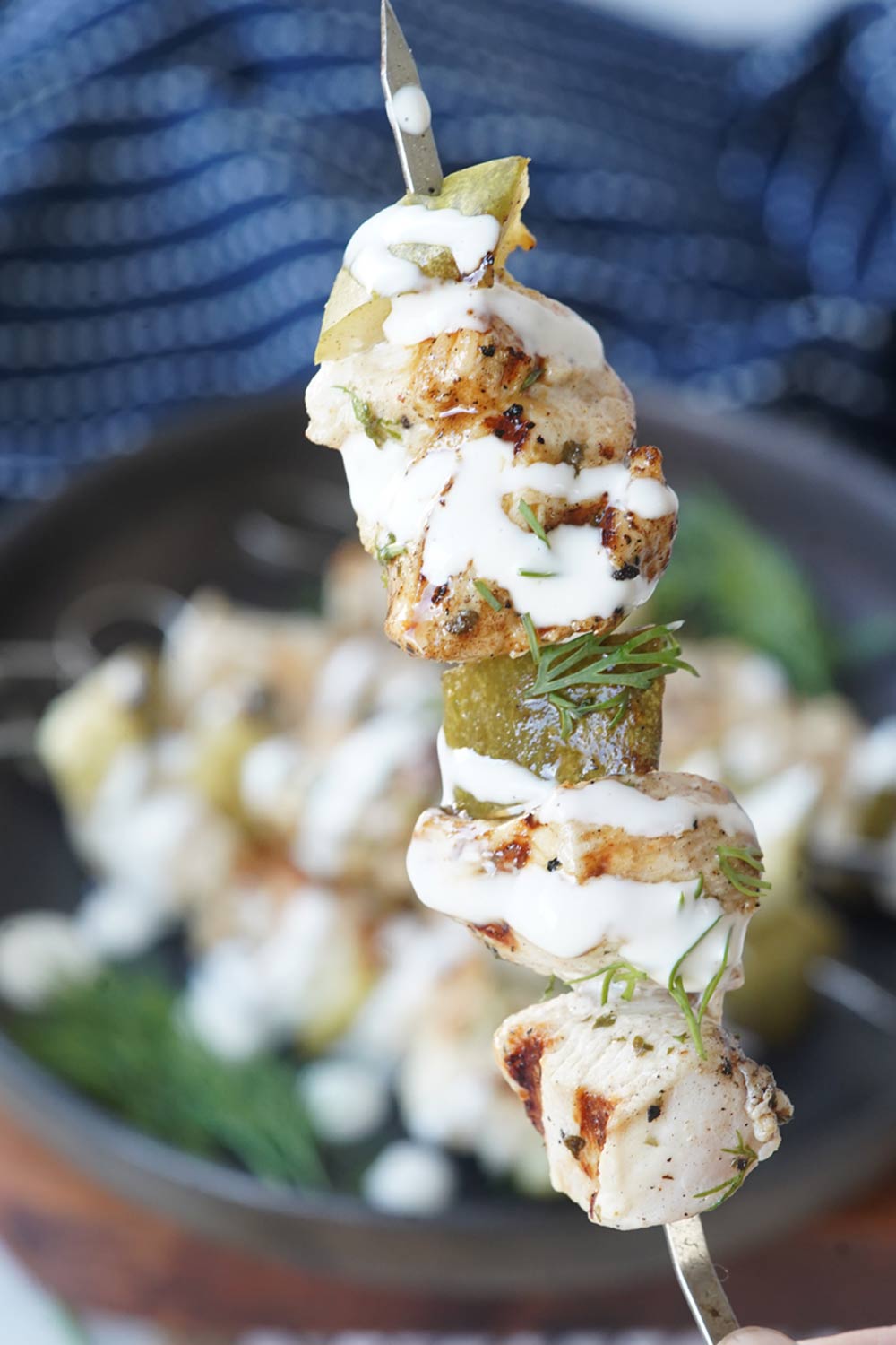 chicken & pickle skewers