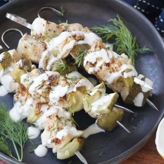 chicken & pickle skewers