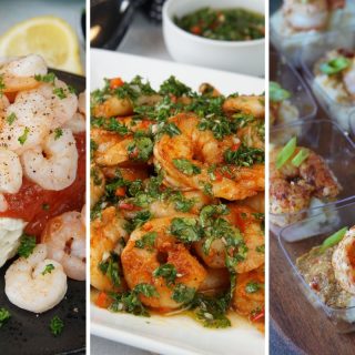 shrimp and cream cheese, chimichurri shrimp, and shrimp and grits