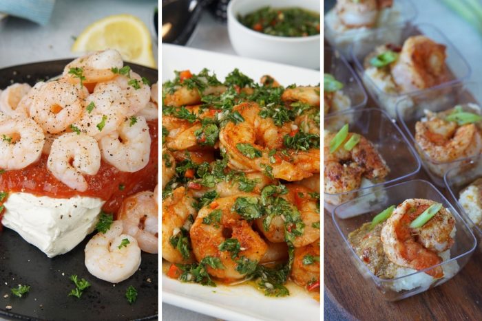 shrimp and cream cheese, chimichurri shrimp, and shrimp and grits