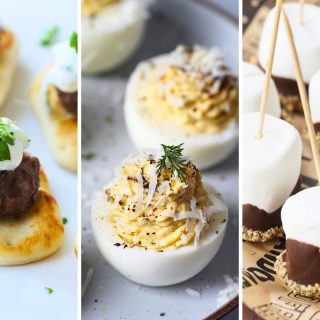 Greek meaballs with naan, cacio e pepe deviled eggs, and smore skewers