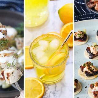 chicken and pickle skewers, homemade lemonade, and pork belly crackers