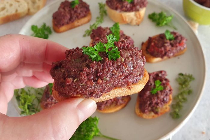 Olive tapenade crostini